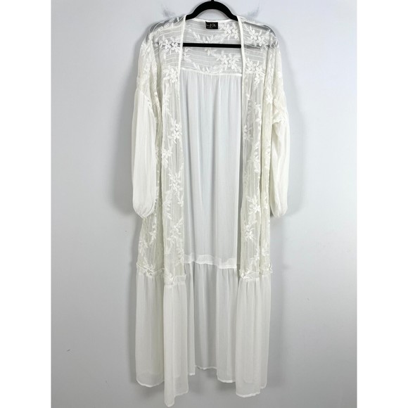 House of Chic Sweaters - House of Chic Womens Size M/L White Sheer Lace Duster Open Cardigan Robe